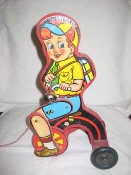 Ace Mfg. Co. Boy on Tricycle Pull Toy 1946