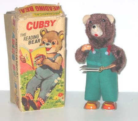 Alps Cubby the Reading Bear windup - Antique Toys Library