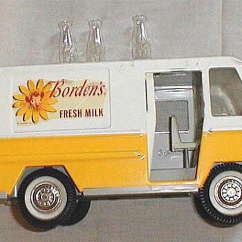 Buddy L Borden Milk Van with 3 bottles 1960s