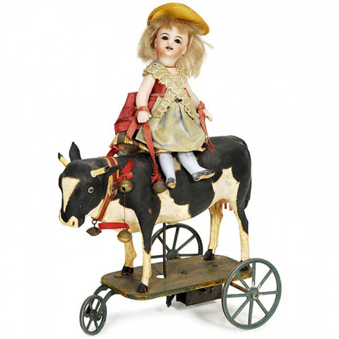 Vichy Platform Girl Riding Cow Automaton  1890