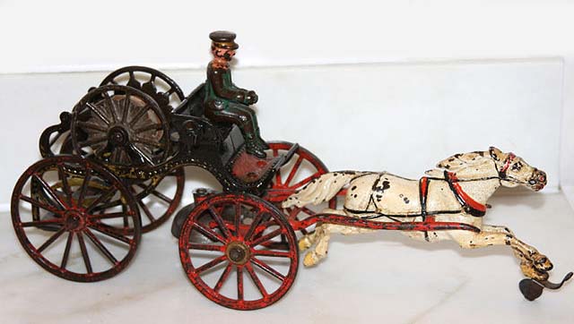 Welker-Crosby 1 Horse Fire Hose Reel Wagon - Antique Toys Library