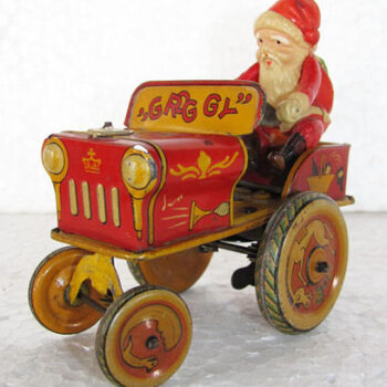 E.T.C.R. Groggy Santa on Jeep Car Tin Toy  Japan