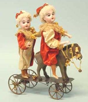 F.G. Dolls French Doll Riding Donkey with Passenger Bisque