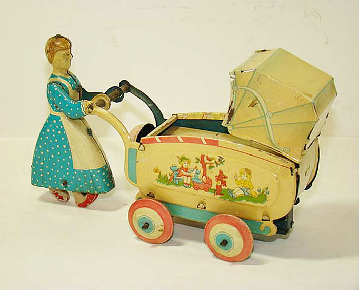 Haji Baby Carriage Tin Windup Toy