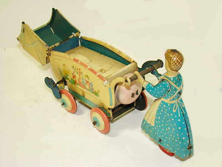 Haji Baby Carriage Tin Windup Toy