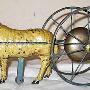 Bell Toy Co. Painted Sheep Pulling Wheels