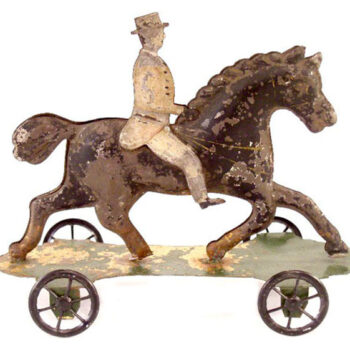 Hall & Stafford Black Horse With Rider on Platform