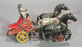 Hubley Roman Chariot pulled by 2 Black and 1 Silver Horse