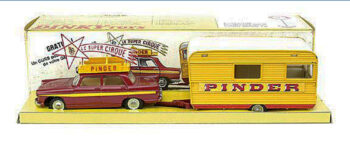 Dinky Pinder Circus Peugeot 404 and Caravan French No. 882