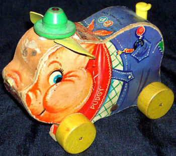 Fisher Price 1962 Pudgy Pig Wood Pull Toy No. 478