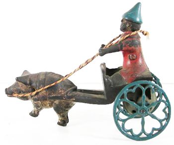 Gong Bell Clown Cart Pulled By a Pig Pull Toy