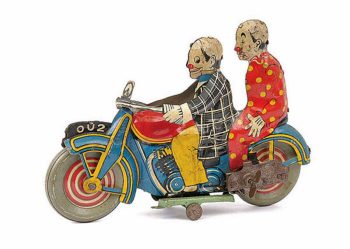 Mettoy Motorcycle Clown Rider & Passenger