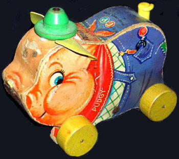 Fisher Price 1962 Pudgy Pig Wood Pull Toy No. 478