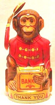 Chein Monkey Tipping Hat Mechanical Bank