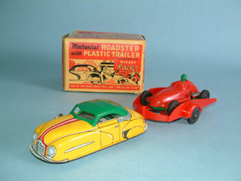 Marx Roadster pulling Trailer & Racer