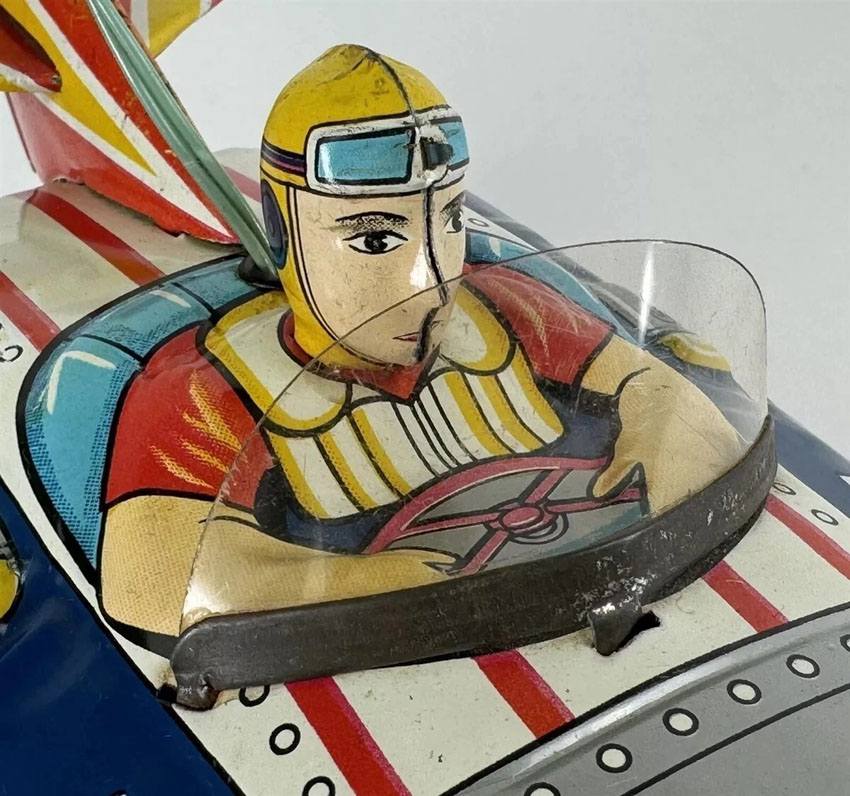 Bandai Thunder Jet Boat Remote Control, Tin, 10″ Long x 3 1/2″ High x 3 1/2″ Wide, Battery Operated, 1950’s