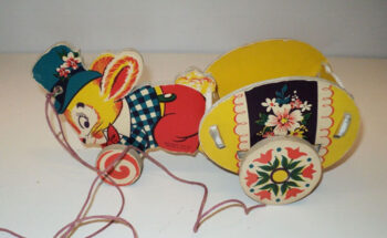 Dolly Folding Kite and Toy Co. Easter Bunny Rabbit Cart Pull Toy